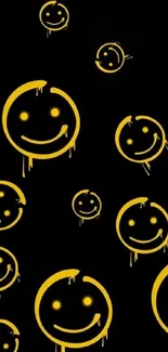 Yellow smiley faces on a black background wallpaper.