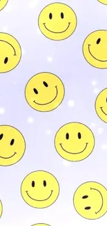 Yellow smiley faces on a purple background wallpaper.