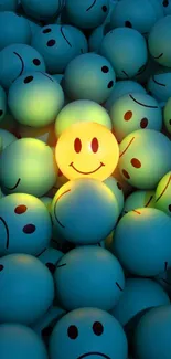 Vibrant smiley face wallpaper with glowing yellow and blue tones.