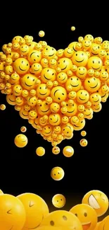 Smiley faces forming a heart shape on black background phone wallpaper.