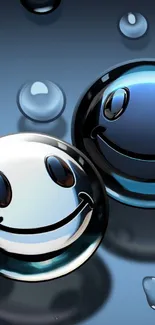 Reflective smiley faces with blue background.