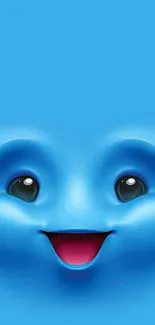 Bright blue smiling face phone wallpaper with vibrant expression.