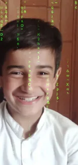 Smiling boy with matrix-like digital effects