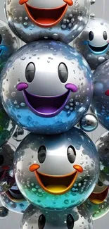 Smiling metallic bubbles creating joyful wallpaper.