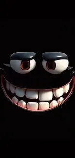 Cartoon face with big smile on black background