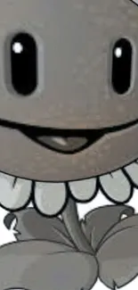 Gray cartoon flower with a smiling face on a mobile wallpaper.