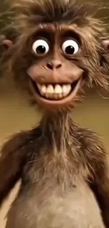 Smiling cartoon monkey with big eyes and fluffy hair.