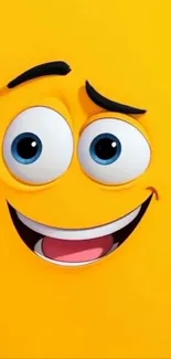 Smiling yellow emoji face mobile wallpaper.