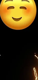 Smiling emoji with glowing lights on a dark sky background.