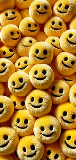 Cluster of smiling yellow emoji plush toys