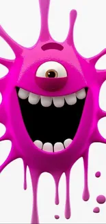 Vibrant pink monster with one eye smiling.