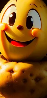 A smiling cartoon potato with bright colors and joyful expression.