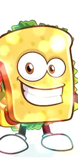 Cartoon sandwich character with thumbs up and smiling expression.