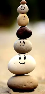 Pile of smiling stones against a blurred natural background.