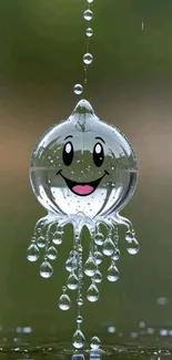 Smiling water drop design with artistic flair and nature elements.