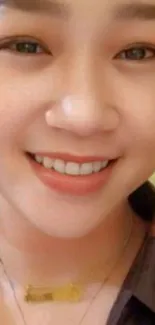 Smiling woman close-up portrait wallpaper.