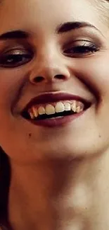 Smiling woman with large earrings close-up portrait.