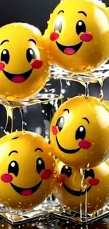 Vibrant yellow emoji balloons with smiles on a mobile wallpaper.