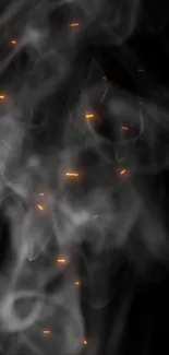 Mobile wallpaper with smoke and glowing embers on dark background.