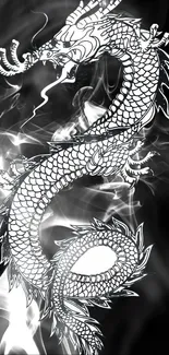 Monochrome smoke dragon mobile wallpaper.