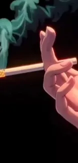 Anime hand holding a cigarette with smoke.