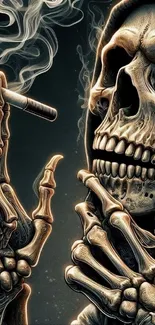 Skull with cigarette and smoke, dark wallpaper