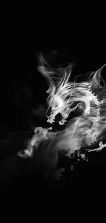 Mystical smoky dragon art in black and white phone wallpaper.