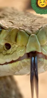 Close-up of a snake face with its forked tongue visible.