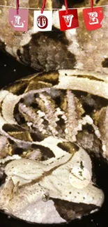 Snake-themed wallpaper with 'Love' decorative banner.