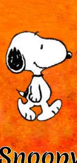 Snoopy cartoon character on orange background.