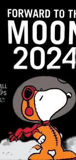 Snoopy in astronaut suit on moon with 2024 goal.