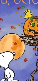 Snoopy and pumpkin Halloween wallpaper with October vibes.