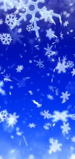 Blue background with white snowflakes creating a winter wonderland.