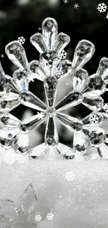 Intricate crystal snowflakes on a snowy background, perfect for winter wallpaper.