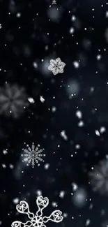 Dark wallpaper with white snowflakes scattered across a blue-black background.