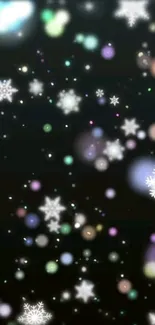 Snowflake galaxy night wallpaper with colorful cosmic glow.