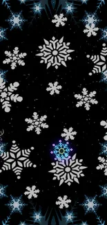 Black mobile wallpaper with intricate snowflake pattern.