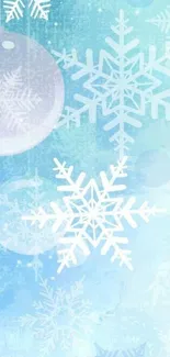 Elegant snowflake wallpaper on a blue background.