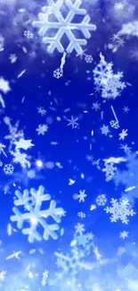 Blue background with white snowflakes design.