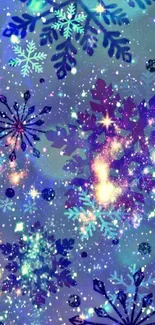 Purple and blue snowflakes galaxy wallpaper for mobile.