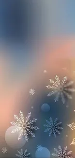 Delicate snowflakes on a soothing gradient mobile phone wallpaper.