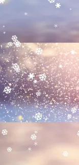 Mobile wallpaper with snowflakes on a pastel gradient sky background.