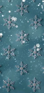 Intricate snowflakes pattern on teal background for winter wallpaper.