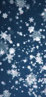 Snowflakes falling on a dark blue night sky