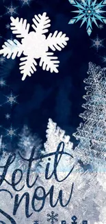 Snowflakes and 'Let it Snow' text on a blue winter background.