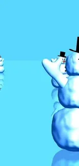 Cheerful cartoon snowman with a blue background on mobile wallpaper.