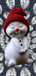 Cute snowman with red hat on a vibrant, sparkly background.