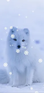 Snowy arctic fox in winter landscape wallpaper.