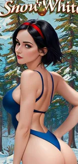 Fantasy Snow White in blue swimsuit art.