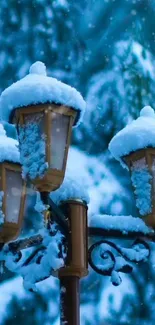 Snow-covered lamp post in a winter landscape, perfect for mobile wallpaper.